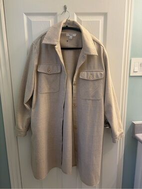 Oversized Utility Shacket in Light Beige - Women's Jacket